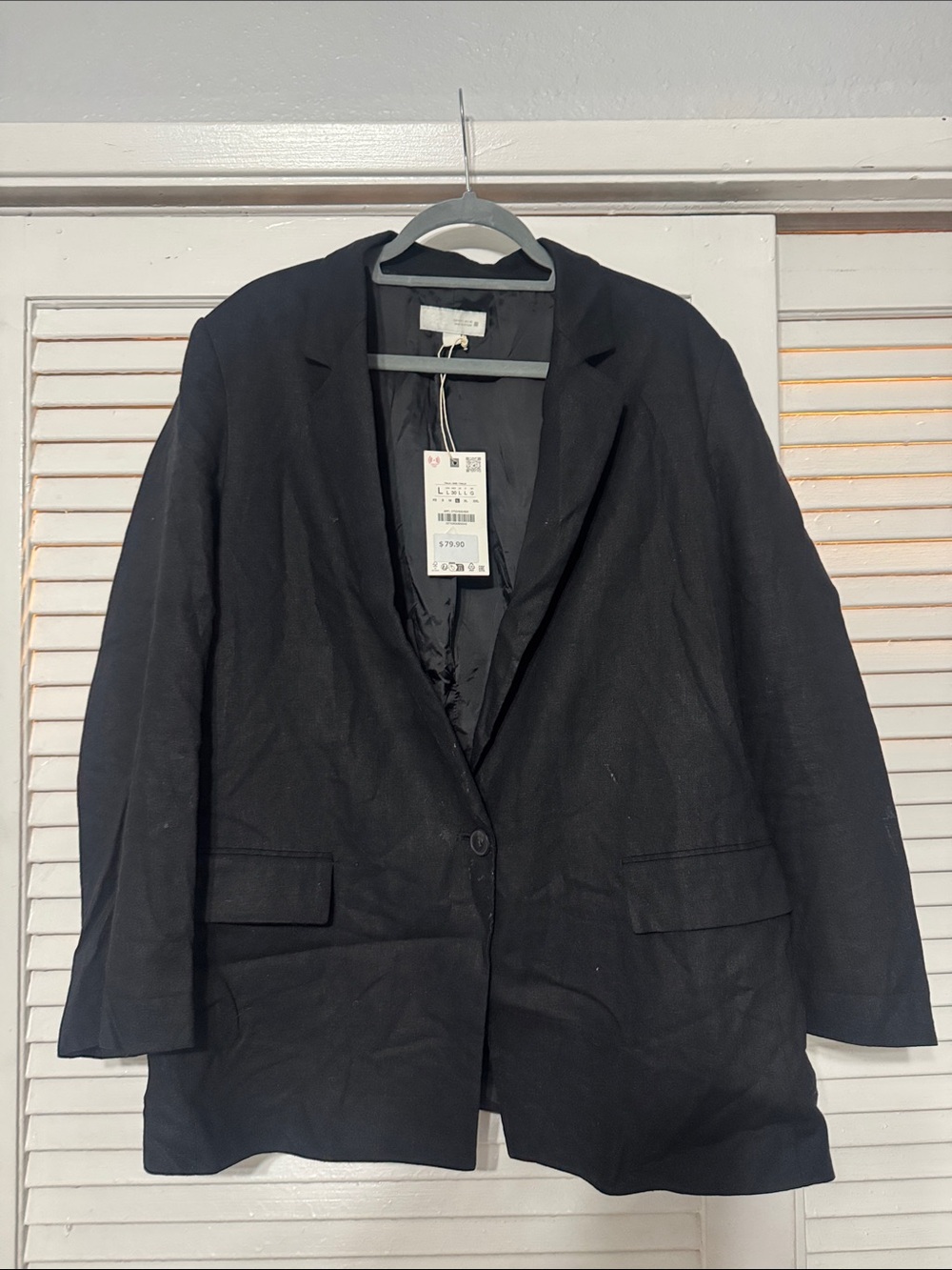 Zara Linen Black Women's Single-Button Blazer Jacket